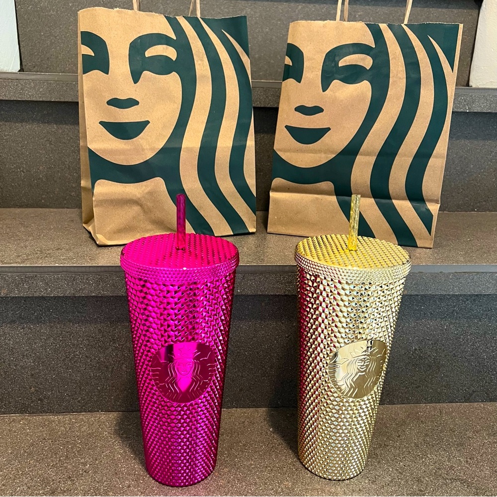 Starbucks 2022 Holiday Edition Sangria & Gold Bling Stud Tumbler Set, Venti, NWT
